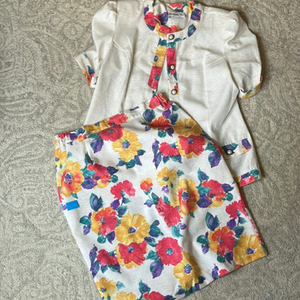 Vintage Floral Print Skirt Suit